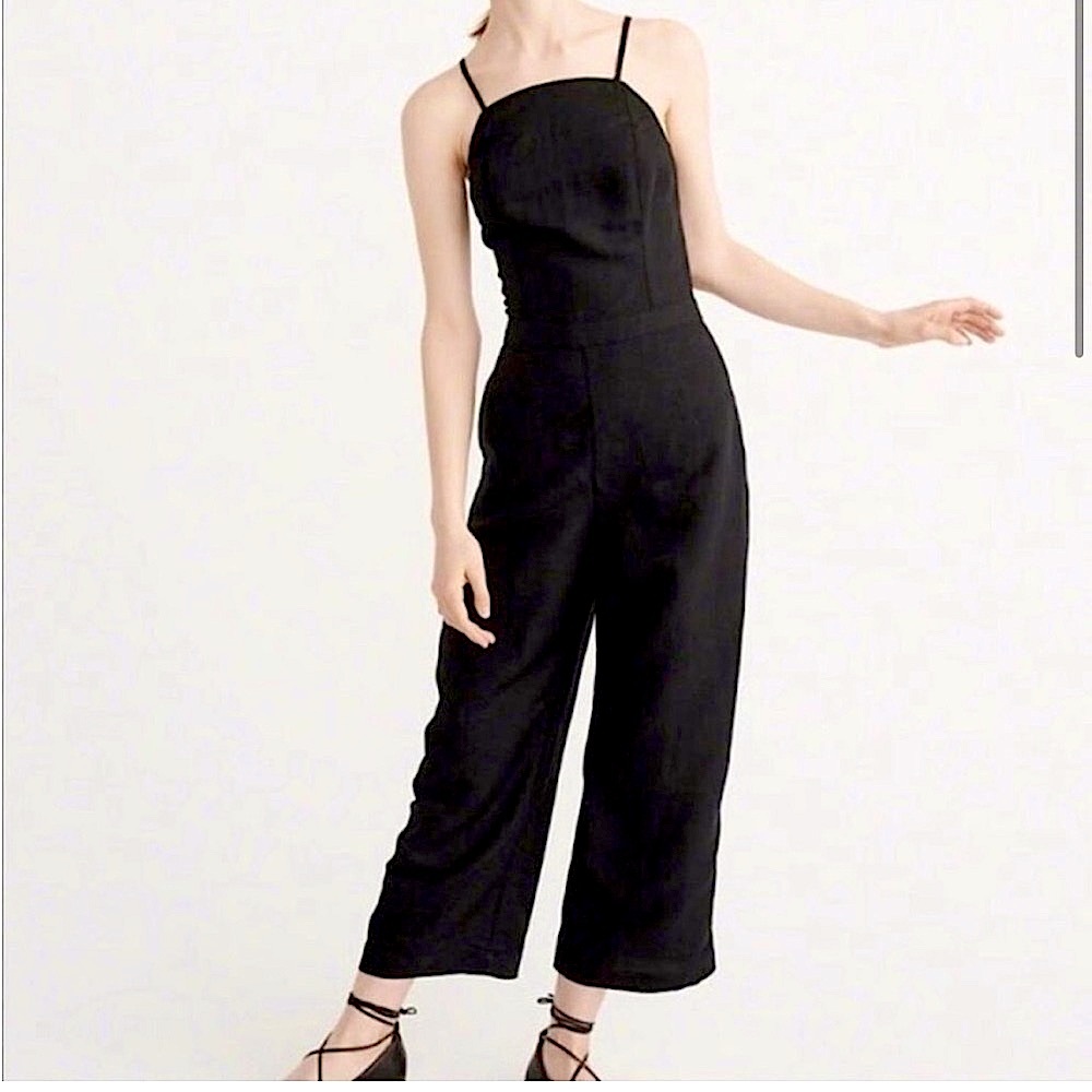 Abercrombie & Fitch Linen Blend Black Lace Up Back Jumpsuit Wide Leg Size 6